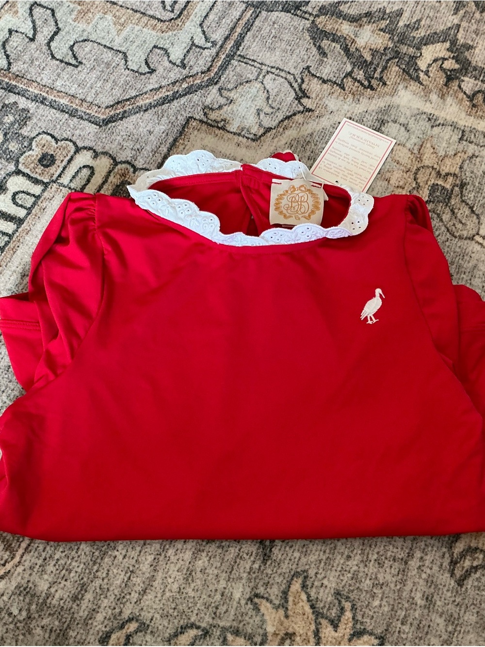 The Beaufort Bonnet Company Red Swim Top with White Logo Patch